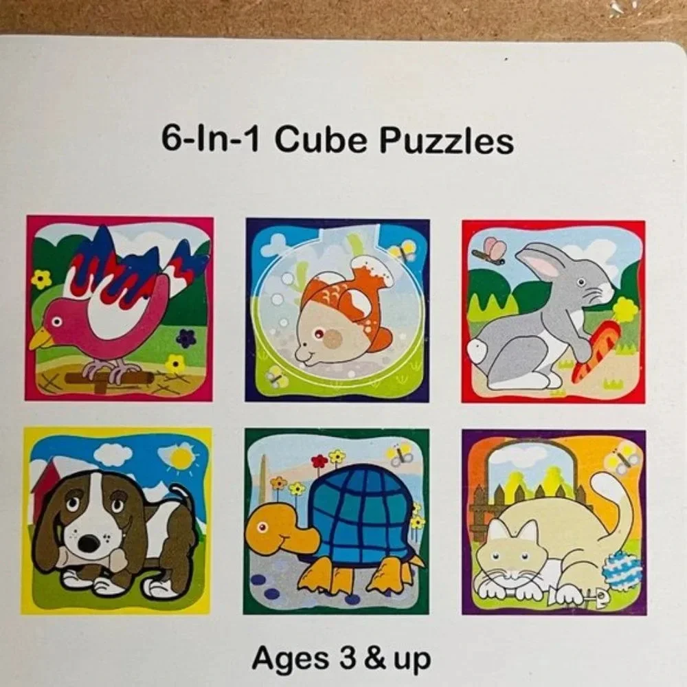 6 in 1 Cube Puzzle Puppy Dog Fish Rabbit Bird Turtle Cat Animal Kids Toy Zigsaw